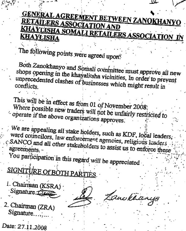 Agreement between ZRA and the Khayelitsha Somali Retailer's Association