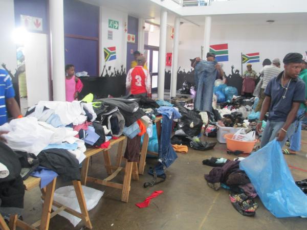 Donated clothing being sorted. Photo by Mary-Jane Matsolo.