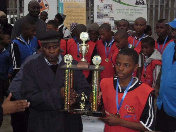 Councillor Nenzani and winner from Sinethemba High School. Photo by Veronica Washaya.