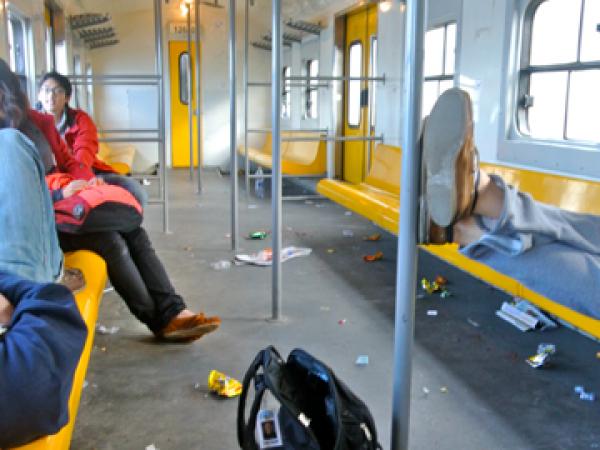  The aftermath of litter left on the afternoon train. Photo by Audrey Leasure.