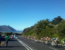 Cyclists taking part in the Argus travel up Victoria Road in Hout Bay. Photo by Emma-Louise Neville.