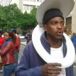 SJC activist Luthando Tokota outside the Cape Town Magistrates' Court today. He and 20 others are standing trial for unlawfully convening and attending a protest at the Civic Centre in September last year. Photo by Daneel Knoetze. SJC activist Luthando Tokota outside the Cape Town Magistrates' Court today. He and 20 others are standing trial for unlawfully convening and attending a protest at the Civic Centre in September last year. Photo by Daneel Knoetze.