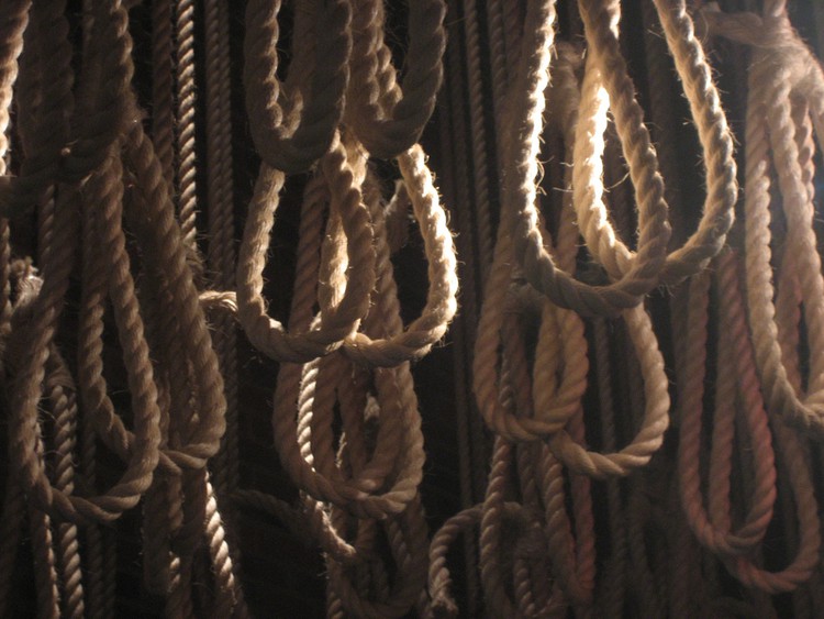 Photo is of nooses at the Apartheid Museum