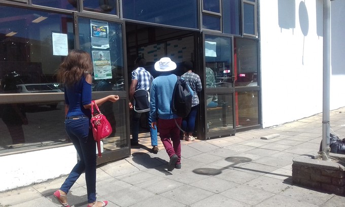 Photo of students entering WSU building