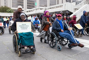 Photo of protesters in wheelchairs
