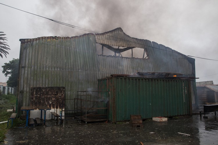 Photo of burnt warehouse