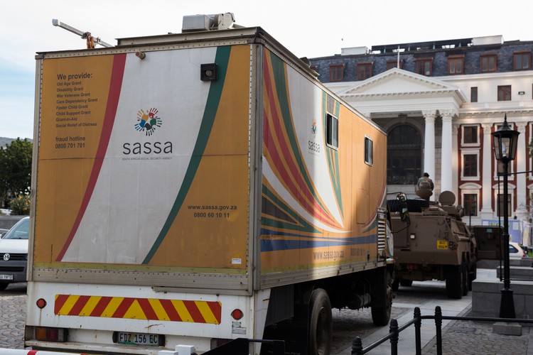Photo of SASSA truck outside Parliament