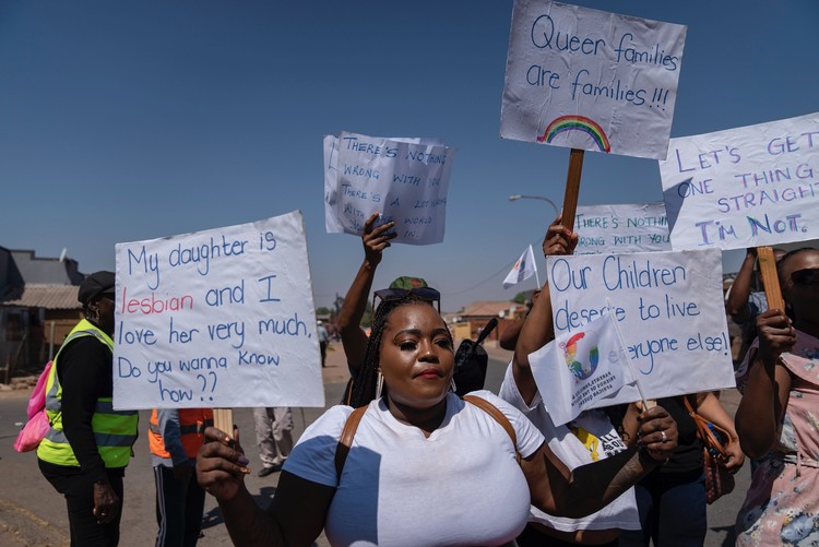 Towards the end of the march, protesters were met by members of Parents, Families and Friends of South African Queers