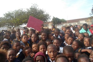 Photo of protesting parents and learners