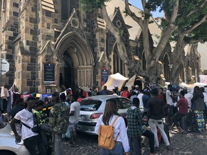 Photo of refugees outside the church
