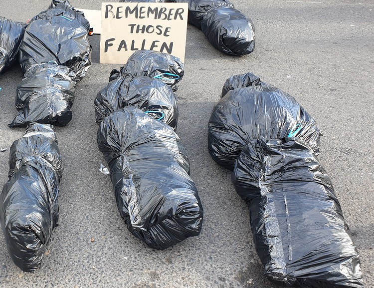 Photo of black bags made to look like body bags