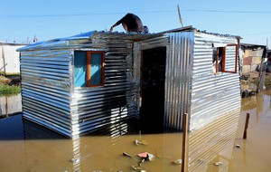Photo of a shack under water