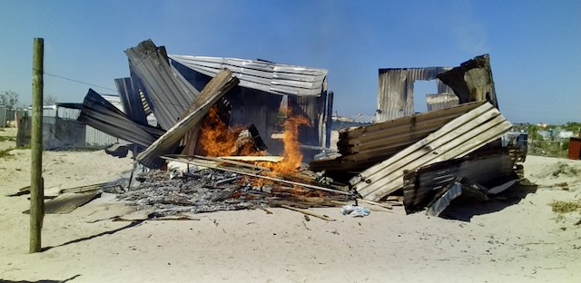 Photo of a burning shack