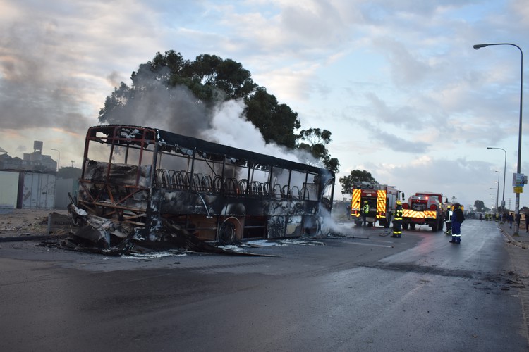 Photo of burnt out bus