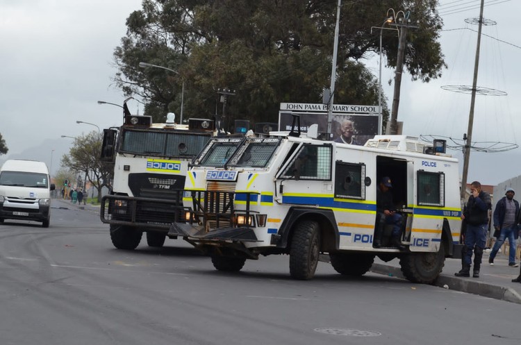 There was a heavy police presence in Nyanga and Philippi on Friday afternoon following protests by taxi drivers. Photo: Siphokazi Mnyobe
