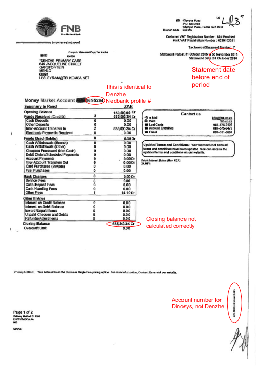 Forged FNB statement page 1