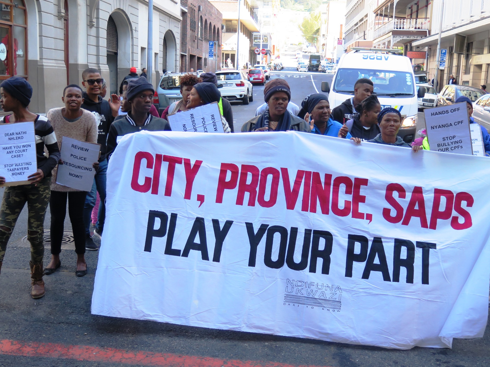 Photo of demonstrators outside court