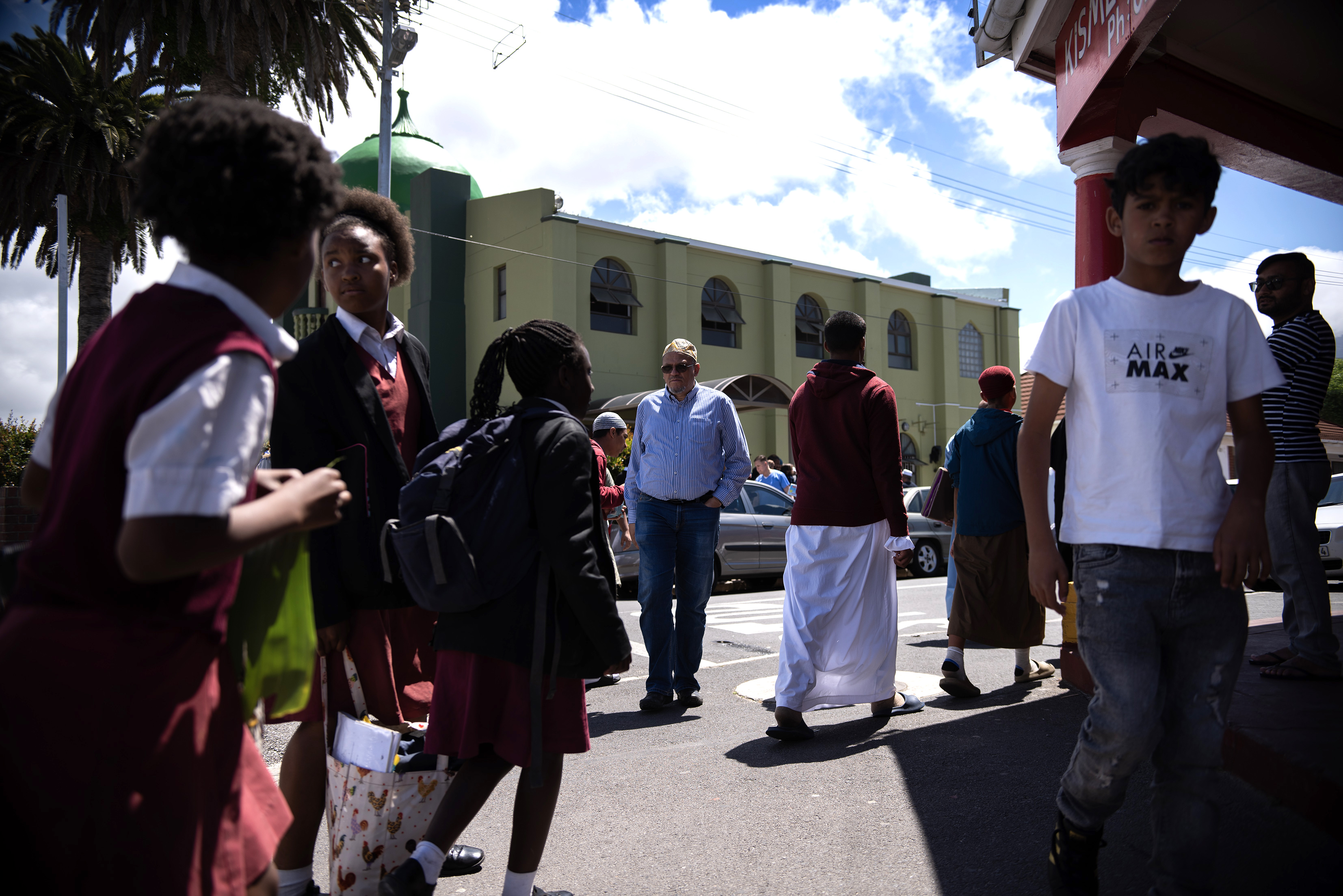 A busy Friday afternoon outside Darul Karar Mosque in Wittebome